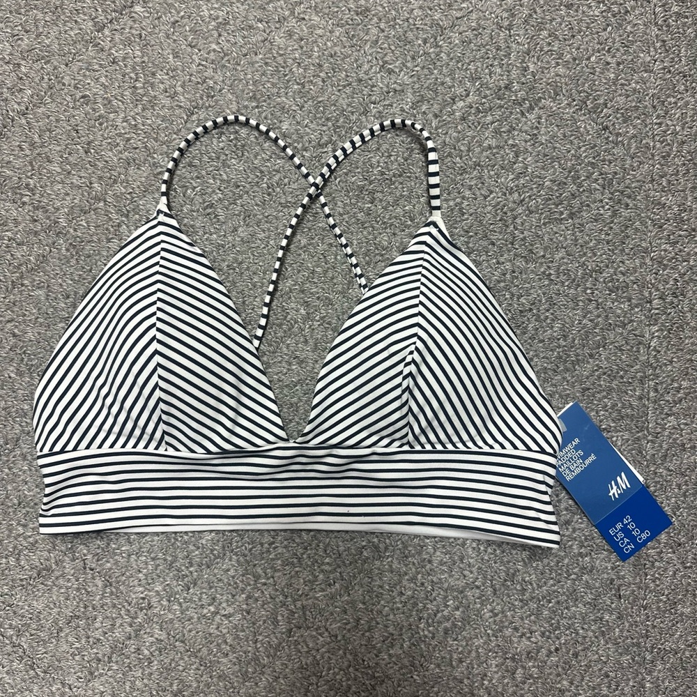 H&M Navy and White Striped Bikini Top with Racerback